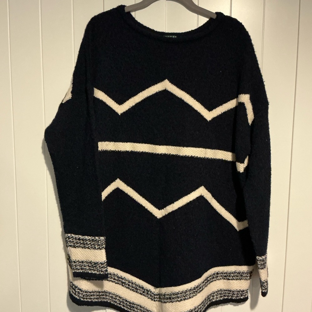 Lauren Ralph‎ Lauren Black & White Chevron Knit Sweater Women’s XL Wool Blend